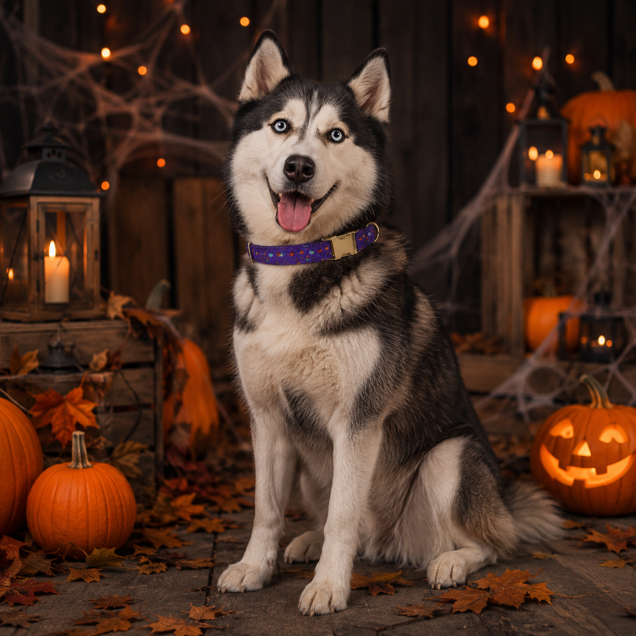 Purple Halloween Print Dog Collar for Pets