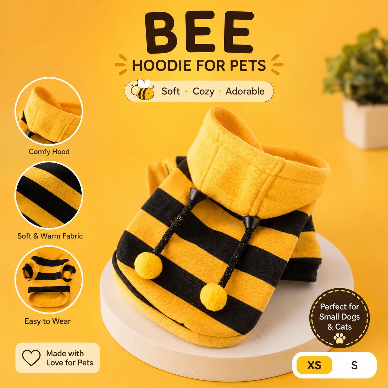 Bee Hoodie for Pets (One Piece)