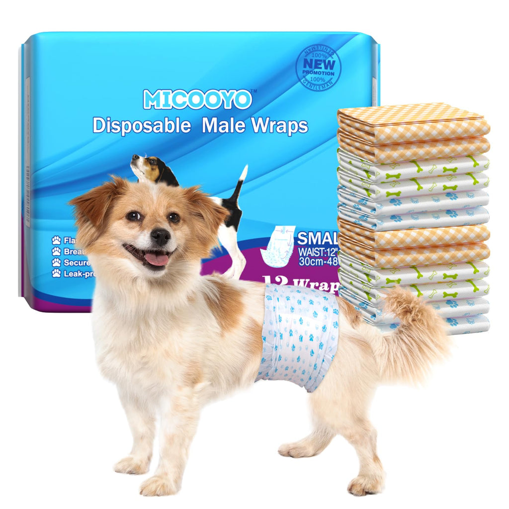 MICOOYO Dog Diapers Male Disposable Super Absorbant Dog Wraps Male Puppy Diapers Male 12 Count Small